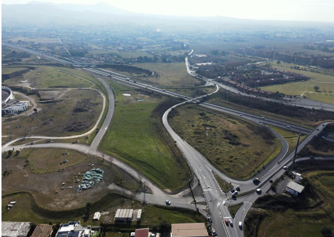 Tor Vergata - Vista aerea del raccordo autostradale e degli svincoli Tor Vergata e Passo Lombardo – ante operam