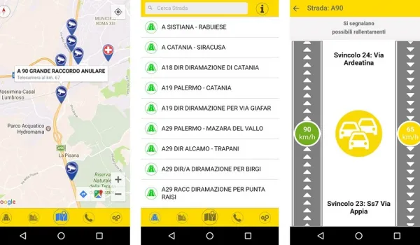 Schermata app viabilità