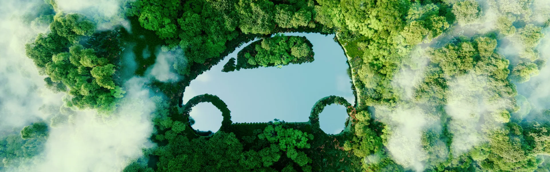 Sagoma di una autovettura contornata da alberi